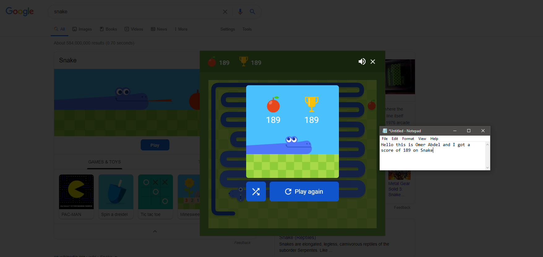 Google Snake (Web) high score by Spiegelei