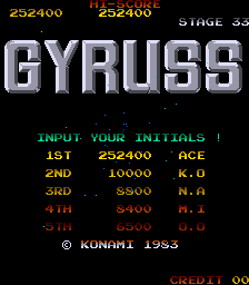 Dumple: Gyruss (Arcade Emulated / M.A.M.E.) 252,400 points on 2020-02-16 20:07:17