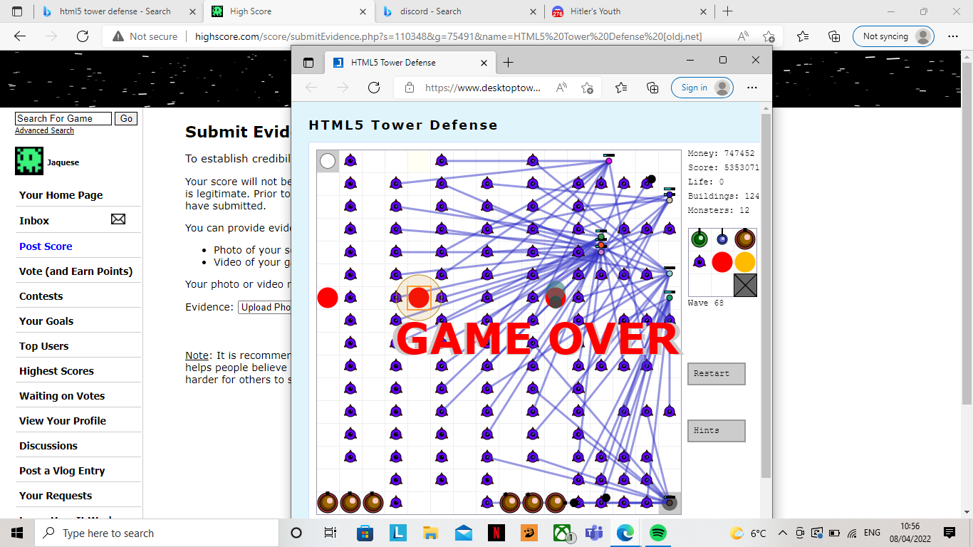 HTML5 Tower Defense (Web) high score by Jaquese