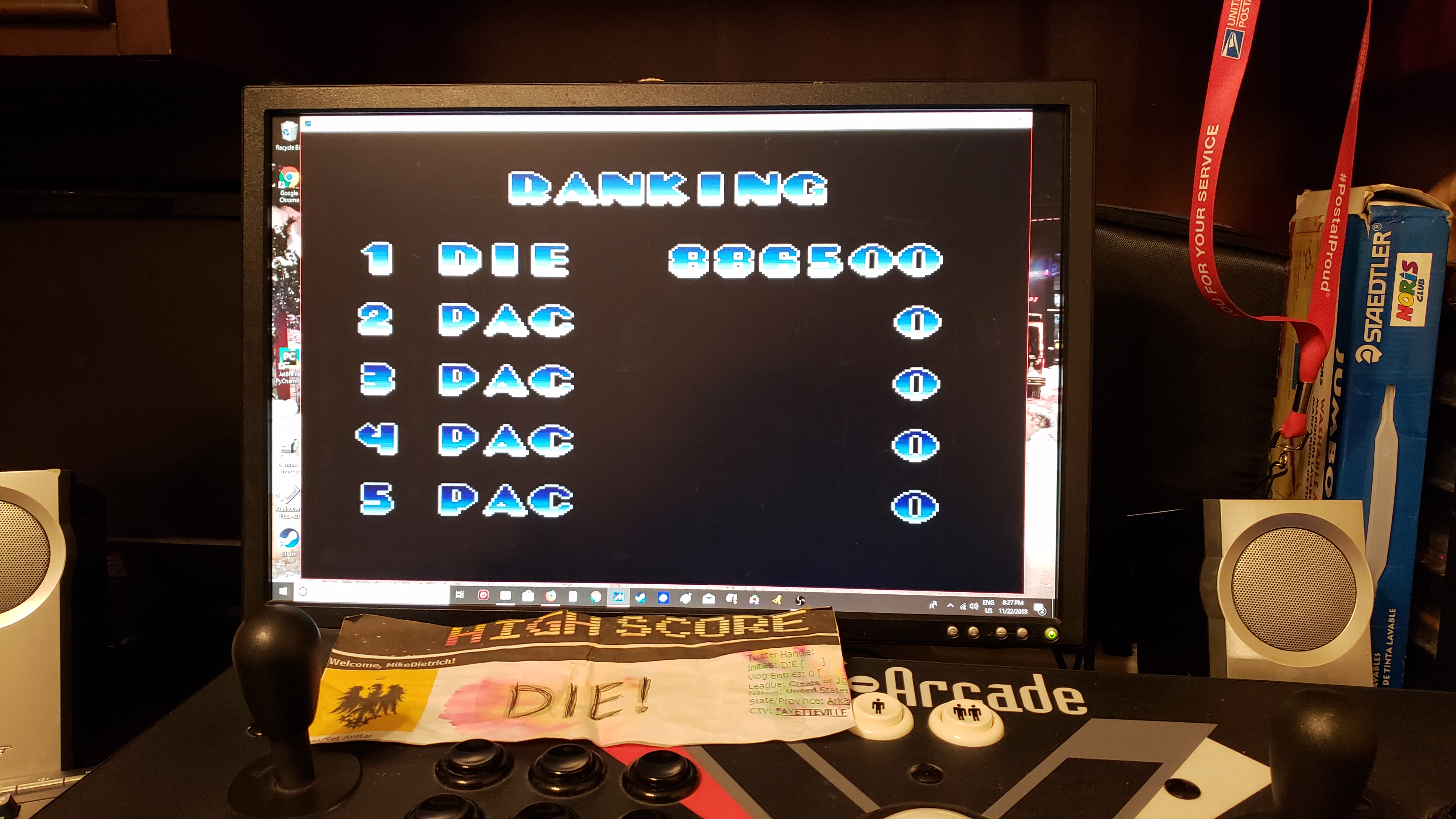 MikeDietrich: Hyper Pac-Man [hyperpac] (Arcade Emulated / M.A.M.E.) 886,500 points on 2018-11-22 19:28:21