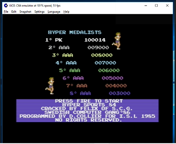 kernzy: Hyper Sports (Commodore 64 Emulated) 100,014 points on 2022-06-08 23:14:02