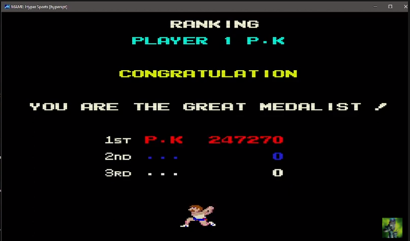 kernzy: Hyper Sports [hyperspt] (Arcade Emulated / M.A.M.E.) 247,270 points on 2022-06-09 22:31:25