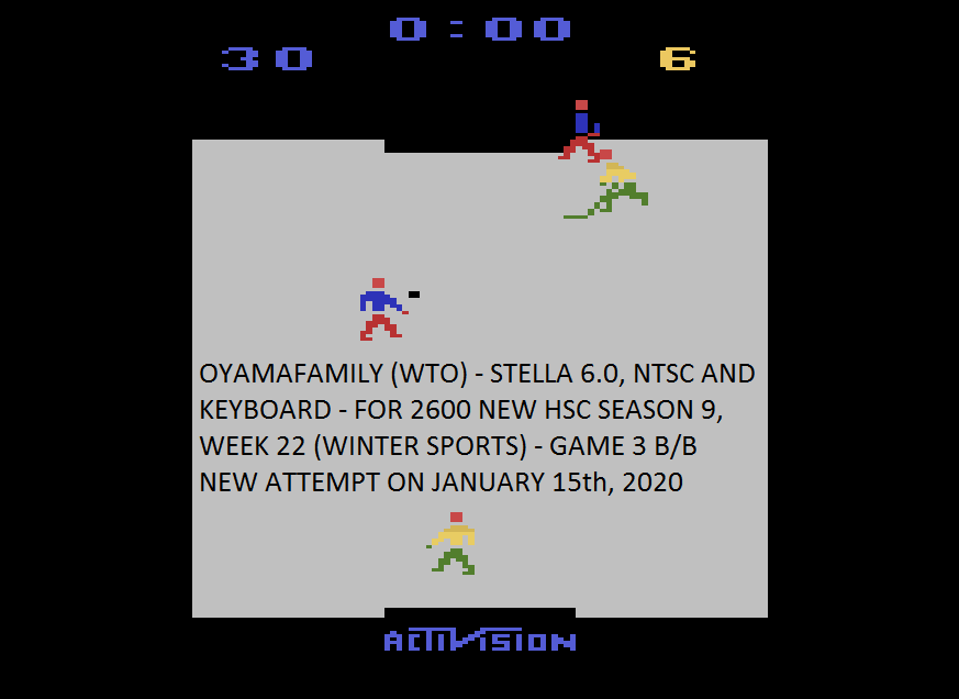 oyamafamily: Ice Hockey: Game 3 [Point Difference] (Atari 2600 Emulated Novice/B Mode) 24 points on 2020-01-19 10:07:10