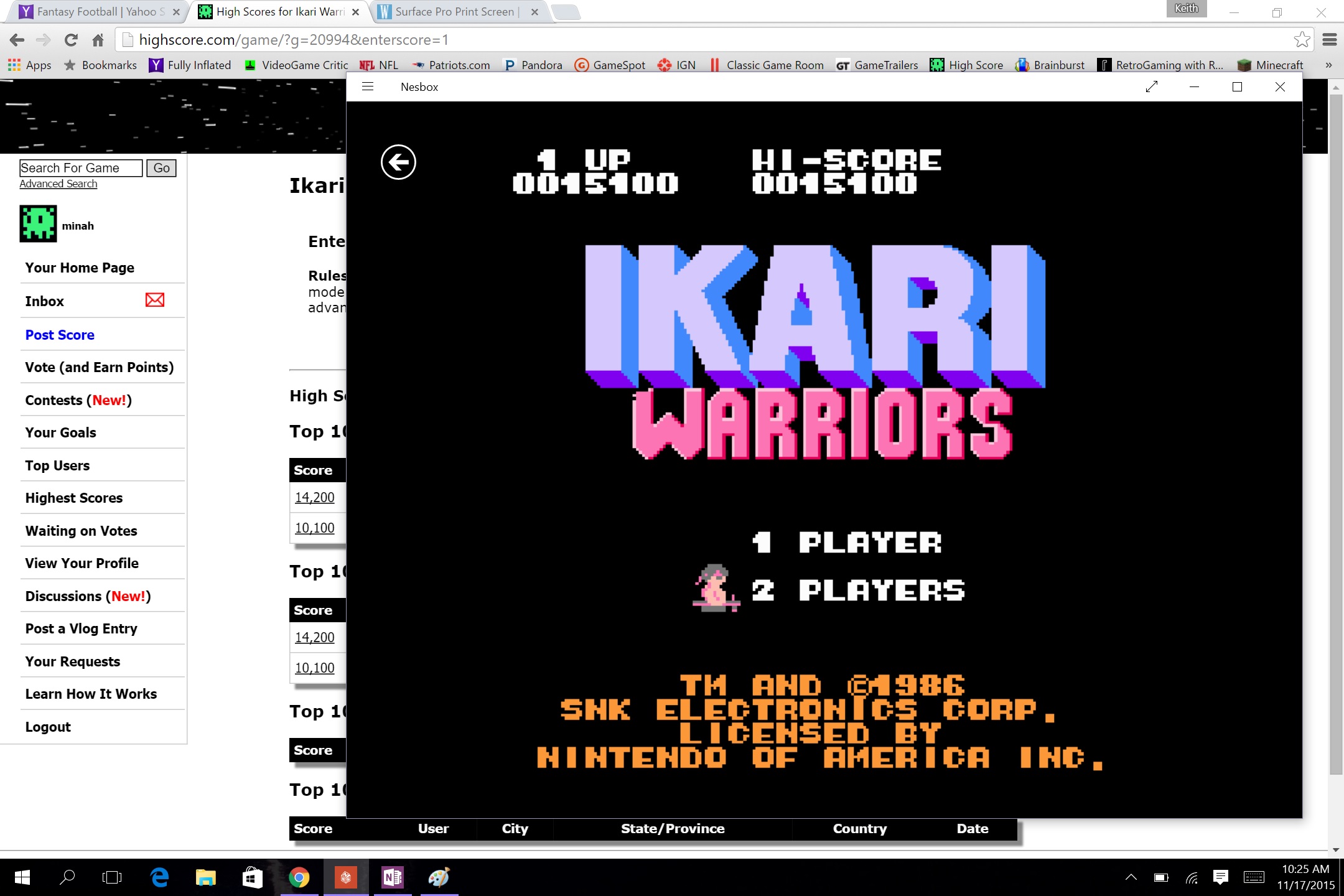 minah: Ikari Warriors (NES/Famicom Emulated) 15,100 points on 2015-11-17 10:26:24