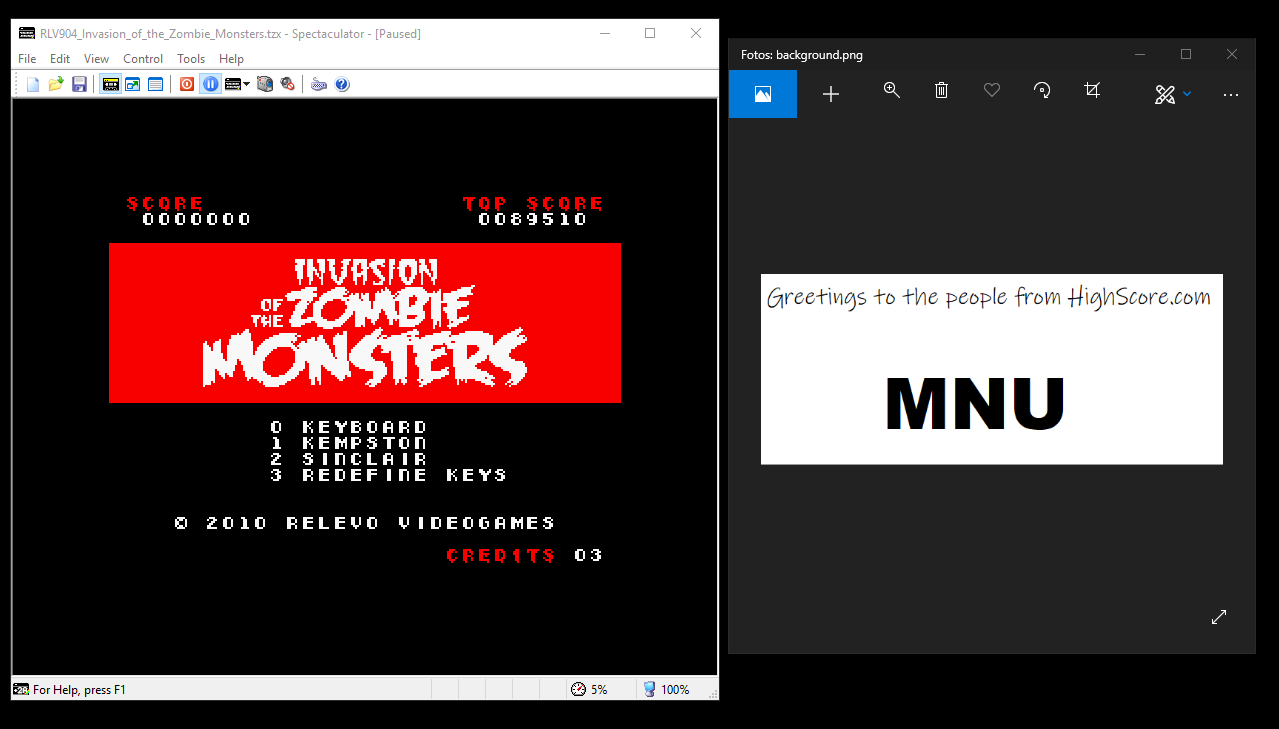 hughes10: Invasion of the Zombie Monsters (ZX Spectrum Emulated) 89,510 points on 2019-08-11 12:45:47