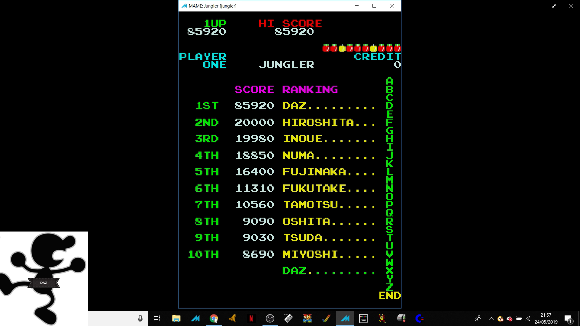 Ivanstorm1973: Jungler [jungler] (Arcade Emulated / M.A.M.E.) 85,920 points on 2019-05-27 13:23:43