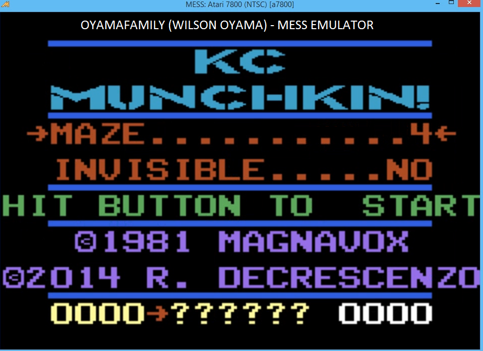 oyamafamily: K.C. Munchkin: Maze 4 (Atari 7800 Emulated) 422 points on 2016-03-27 17:58:13