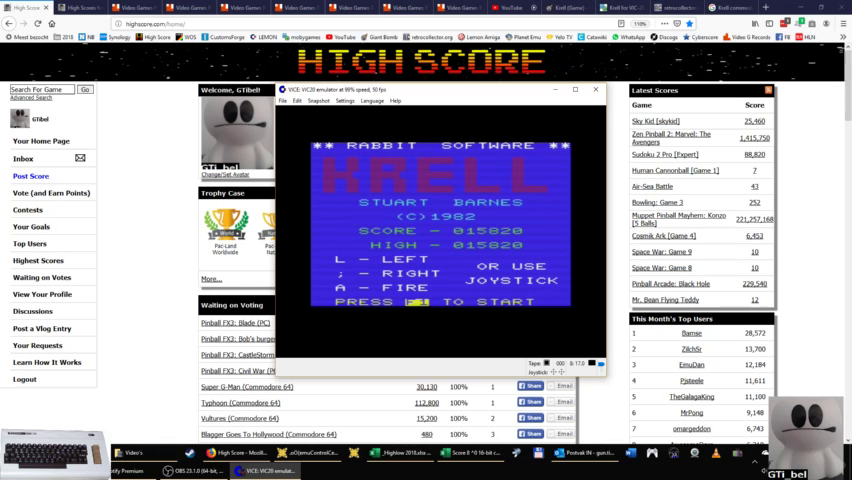 GTibel: Krell (Commodore VIC-20 Emulated) 15,820 points on 2019-06-05 05:42:27