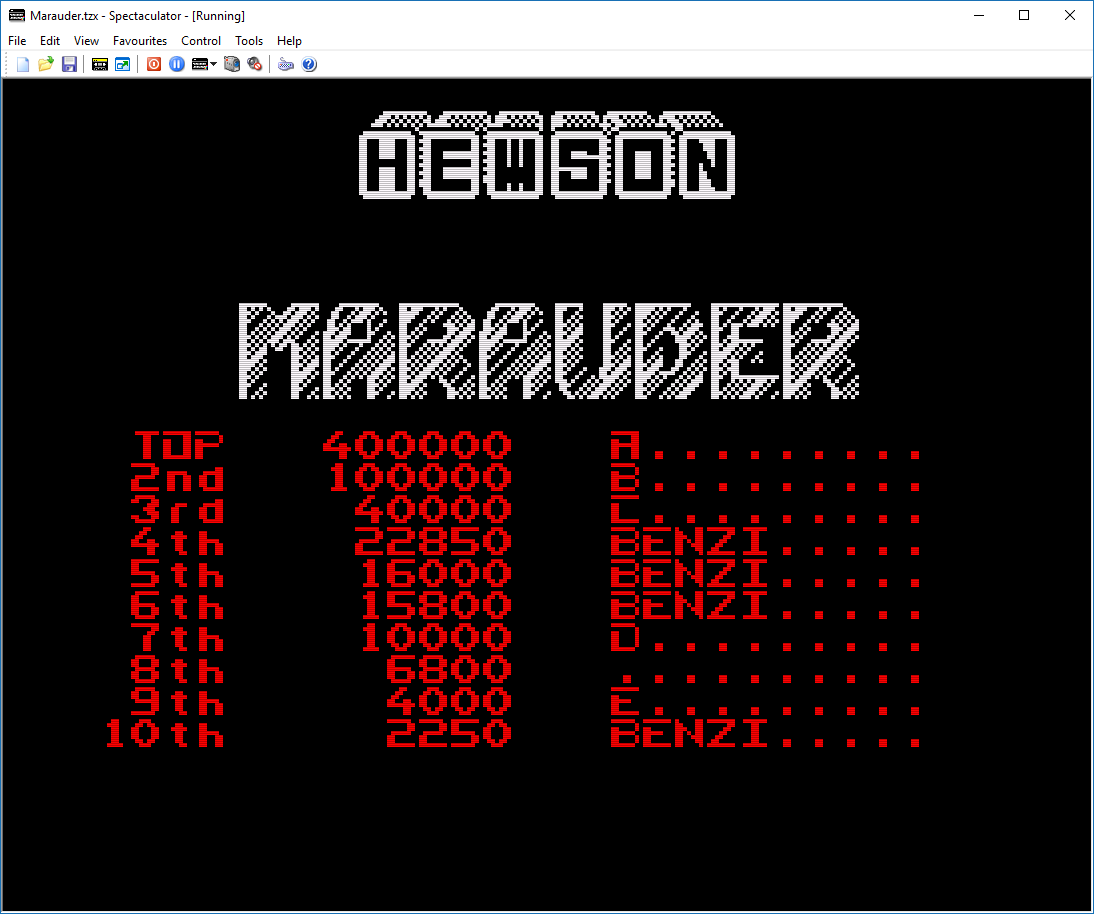 Benzi: Marauder (ZX Spectrum Emulated) 22,850 points on 2017-02-27 03:37:11