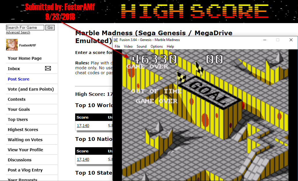 FosterAMF: Marble Madness (Sega Genesis / MegaDrive Emulated) 46,330 points on 2018-09-23 17:13:46