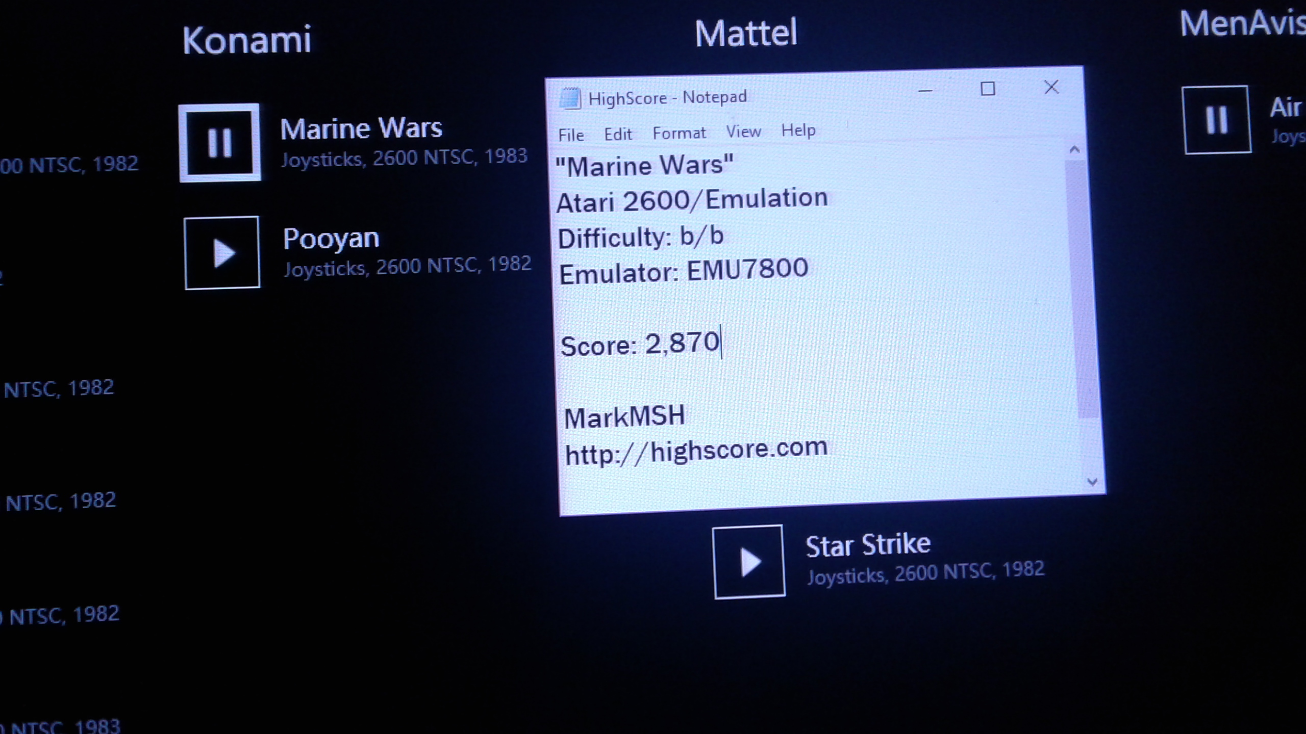 Mark: Marine Wars (Atari 2600 Emulated Novice/B Mode) 2,870 points on 2019-04-14 03:52:16