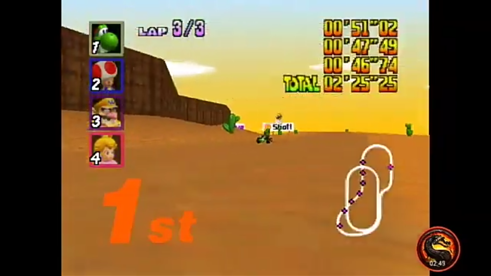omargeddon: Mario Kart 64: Kalimari Desert [Lap Time] [50cc] (N64 Emulated) 0:00:46.74 points on 2021-03-22 06:05:02