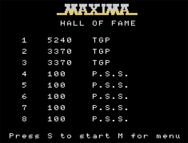 80sChips: Maxima (MSX Emulated) 5,240 points on 2020-07-26 11:51:17