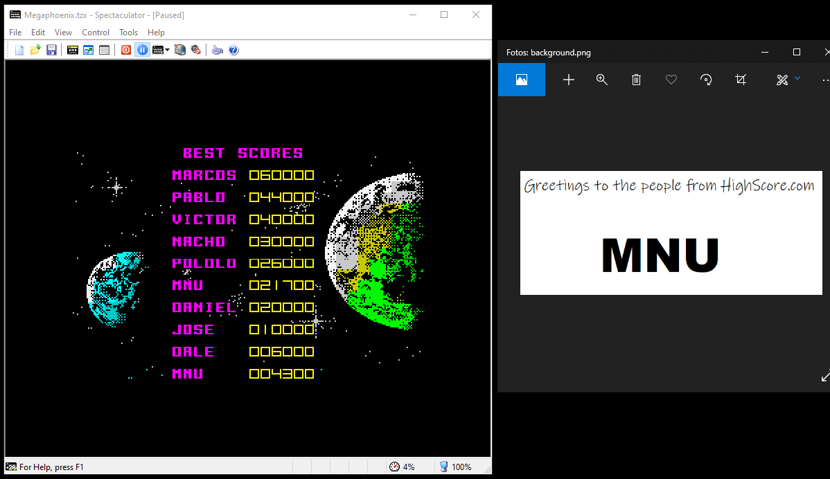 hughes10: Megaphoenix (ZX Spectrum Emulated) 21,700 points on 2019-11-19 15:42:46
