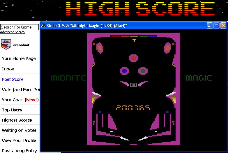 arenafoot: Midnight Magic (Atari 2600 Emulated Novice/B Mode) 200,765 points on 2016-02-19 19:17:37