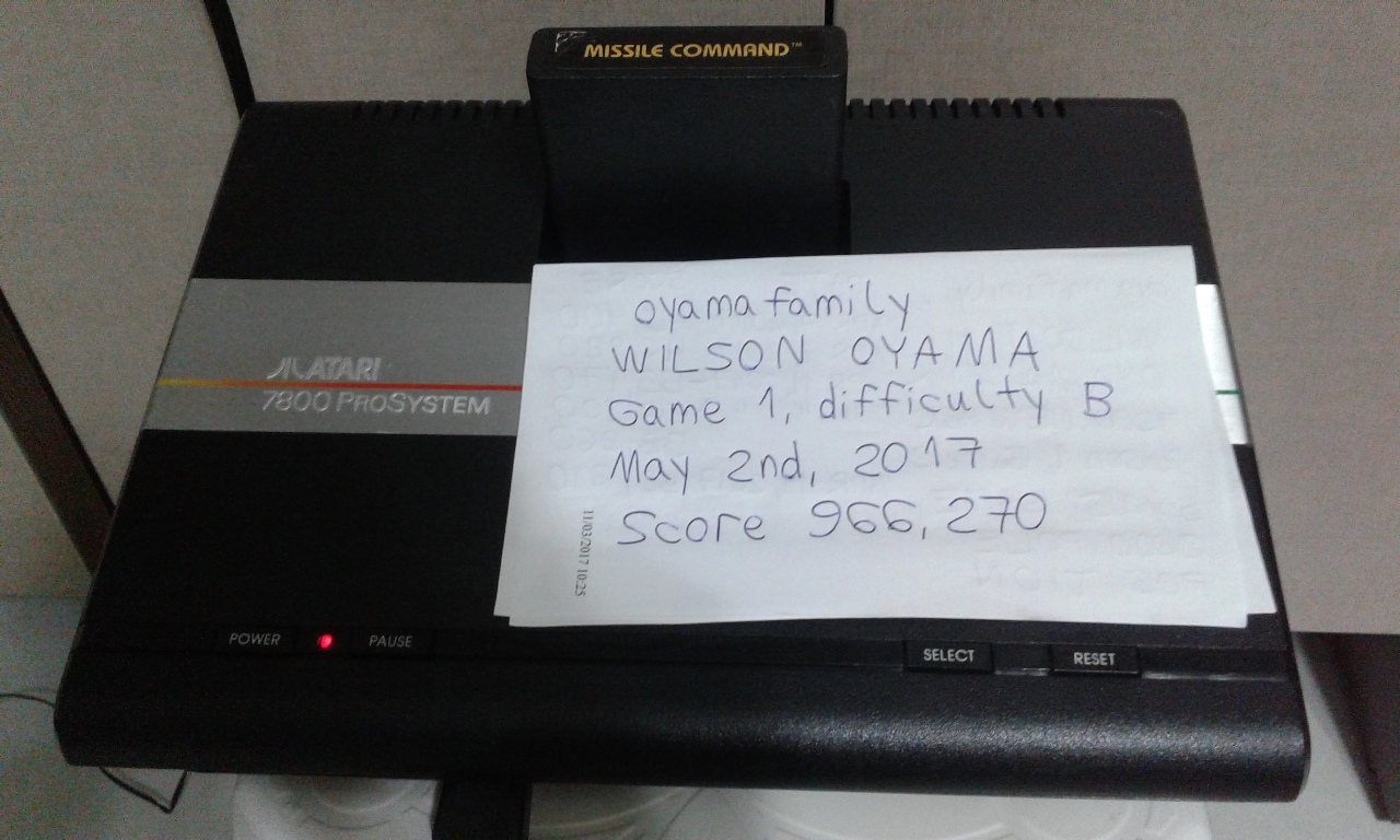 oyamafamily: Missile Command (Atari 2600 Novice/B) 966,270 points on 2017-05-15 17:09:49