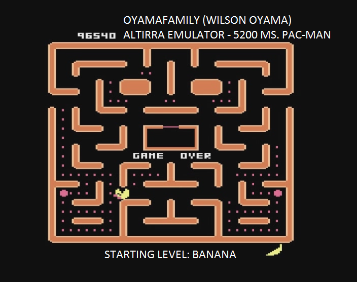 oyamafamily: Ms. Pac-Man [Banana Start] (Atari 5200 Emulated) 96,540 points on 2016-11-15 08:18:50