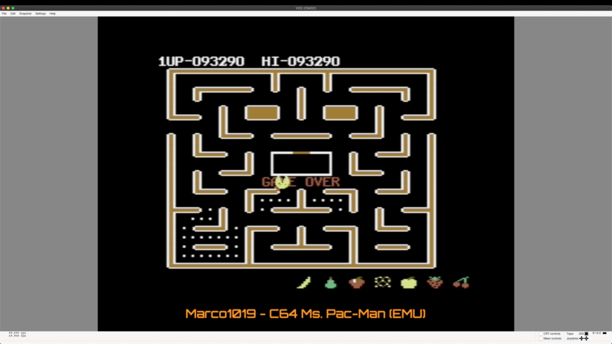 Marco1019: Ms. Pac-Man [Banana Start] (Commodore 64 Emulated) 93,290 points on 2021-02-06 16:33:46