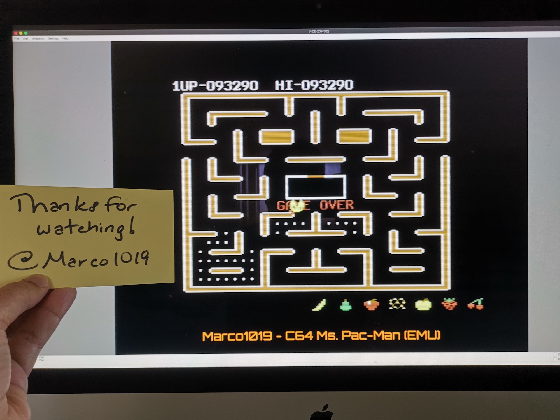 Marco1019: Ms. Pac-Man [Banana Start] (Commodore 64 Emulated) 93,290 points on 2021-02-06 16:33:46