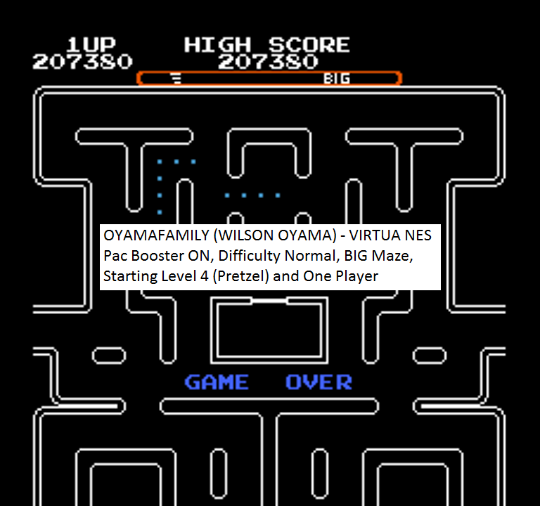 oyamafamily: Ms. Pac-Man [Tengen] [On/ Normal/ Big/ Level 4 Start] (NES/Famicom Emulated) 207,380 points on 2016-01-26 12:32:07