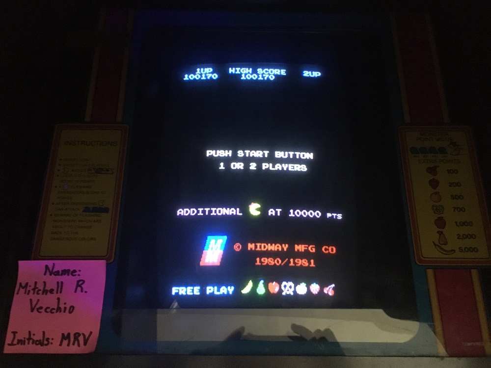 vecchiom: Ms. Pac-Man [Turbo] (Arcade) 100,170 points on 2022-04-23 16:10:50