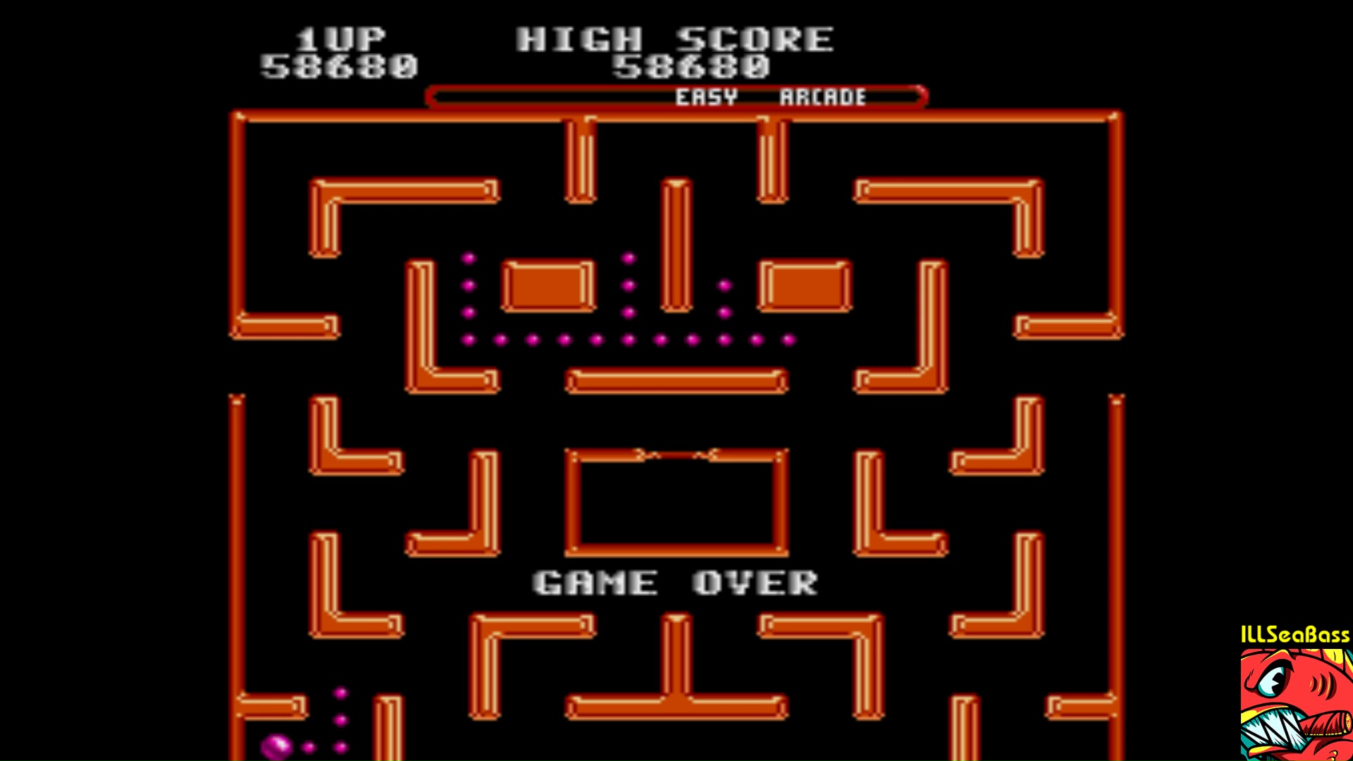 ILLSeaBass: Ms. Pac Man [off/easy/arcade/level 1 start] (Sega Genesis / MegaDrive Emulated) 58,680 points on 2018-01-30 18:35:05