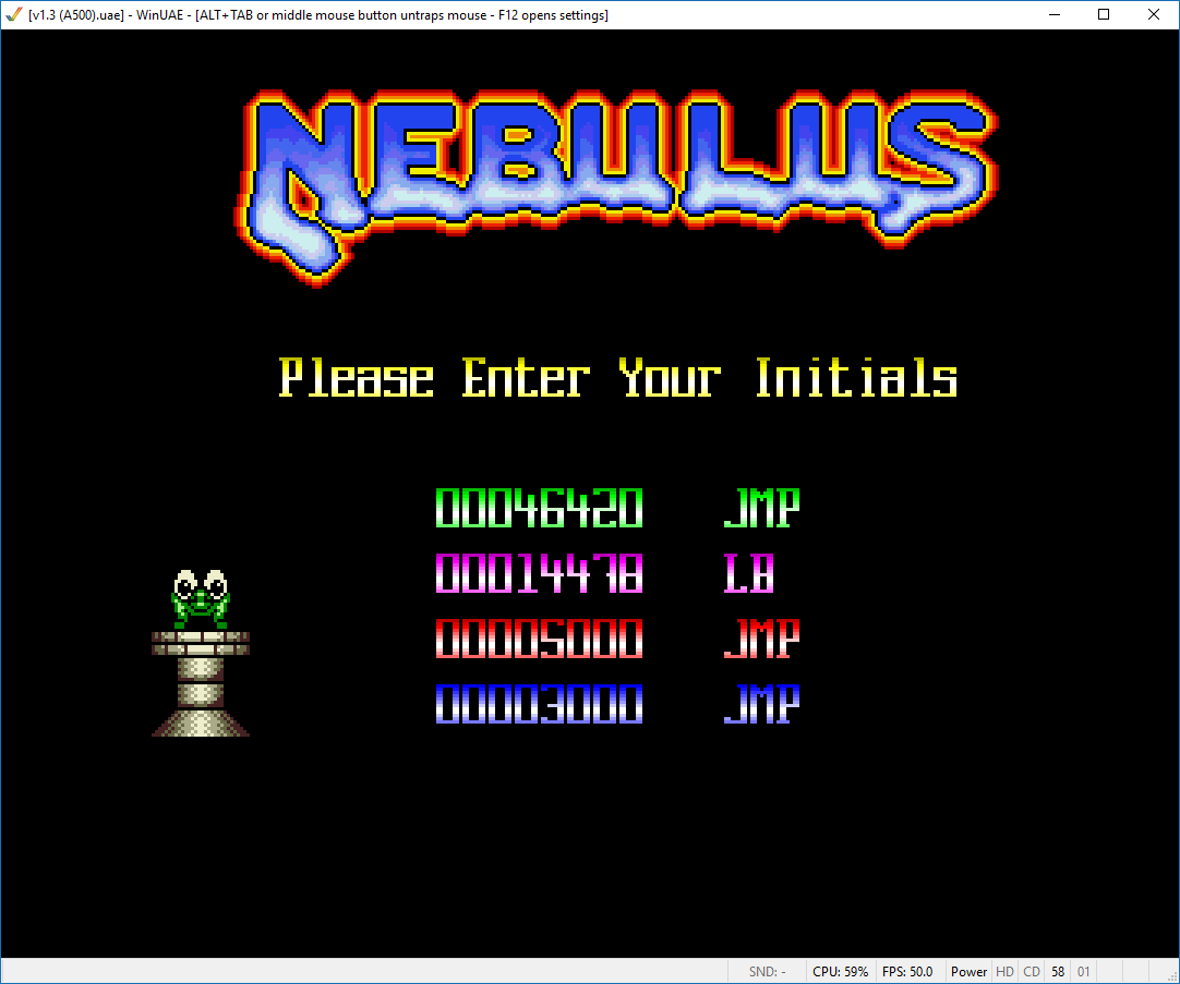 Benzi: Nebulus [Mission 1] (Amiga Emulated) 14,478 points on 2016-08-19 07:35:51