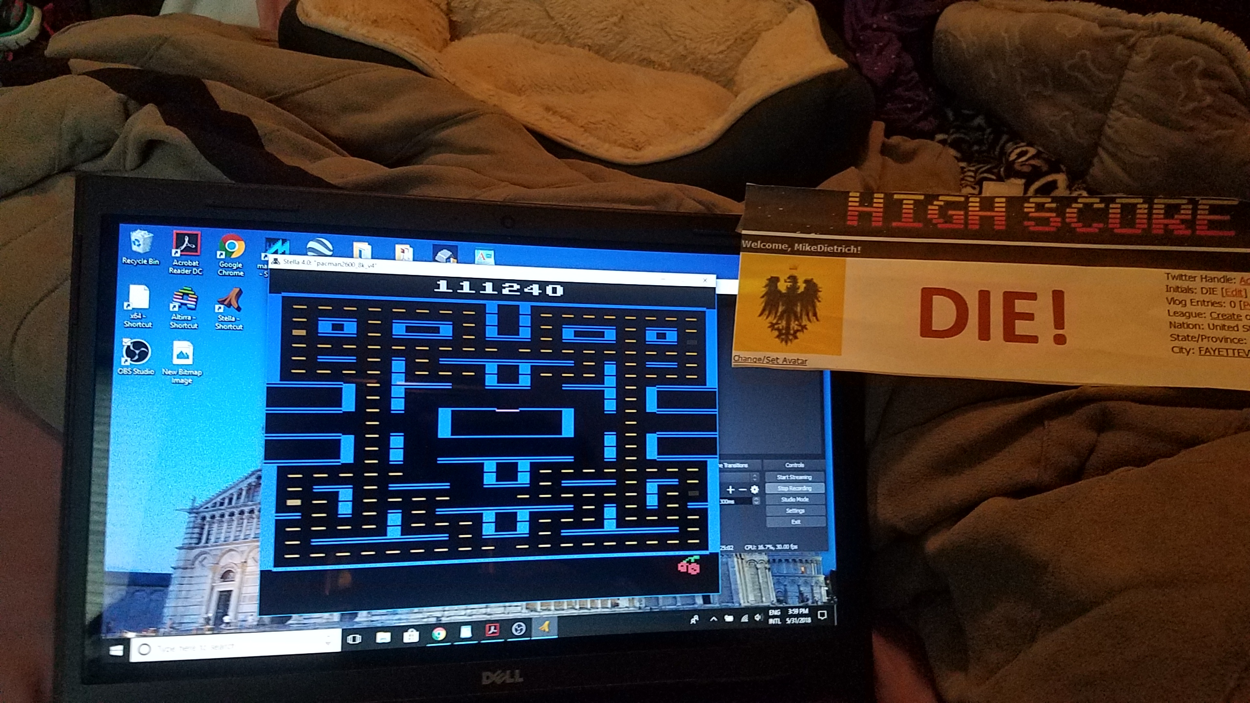 MikeDietrich: Pac-Man 2600 [8K Version] [Cherries] (Atari 2600 Emulated) 111,240 points on 2018-05-31 15:07:36