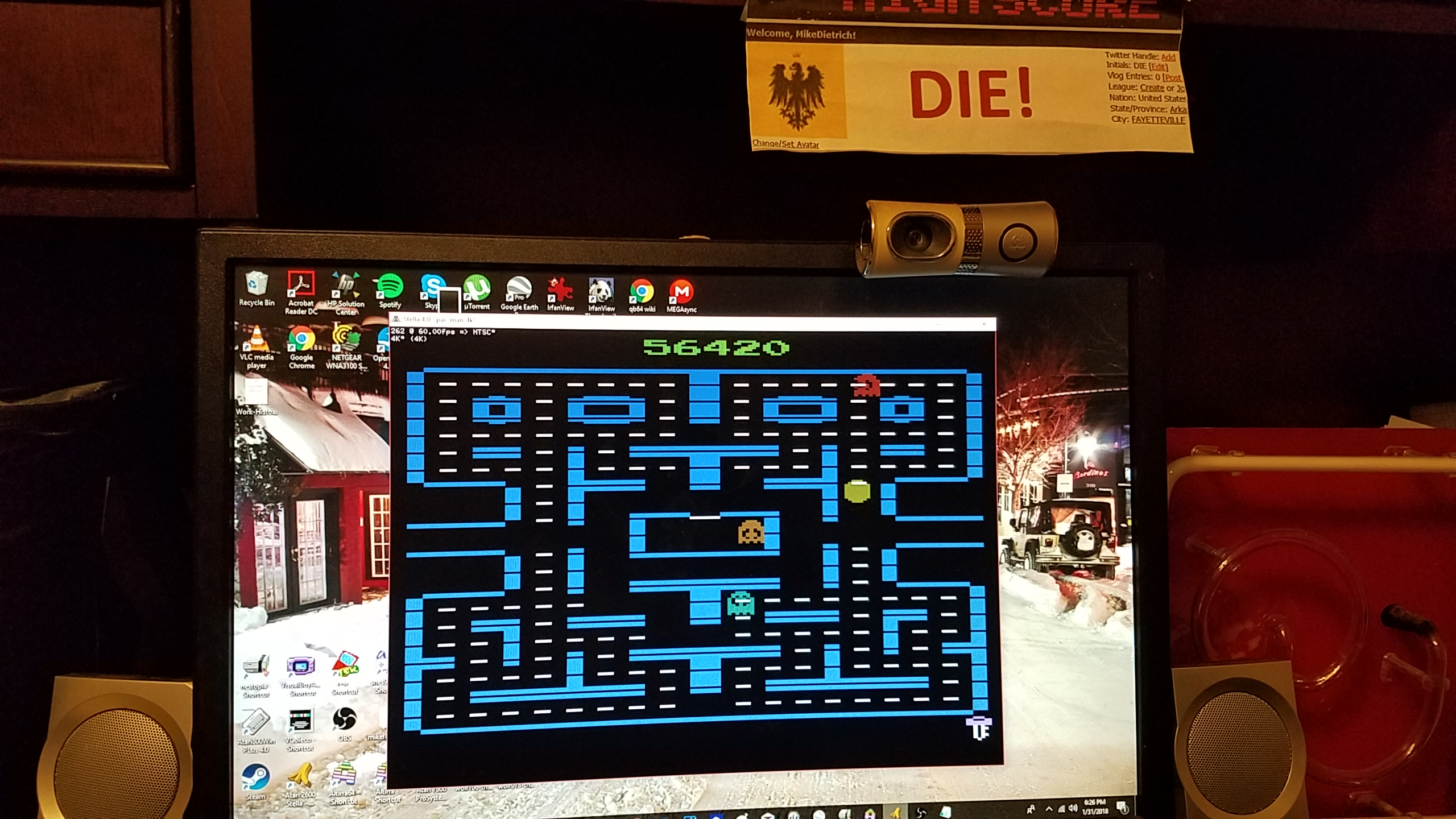 MikeDietrich: Pac-Man 4K: Key Start (Atari 2600 Emulated Novice/B Mode) 56,420 points on 2018-01-31 17:31:29