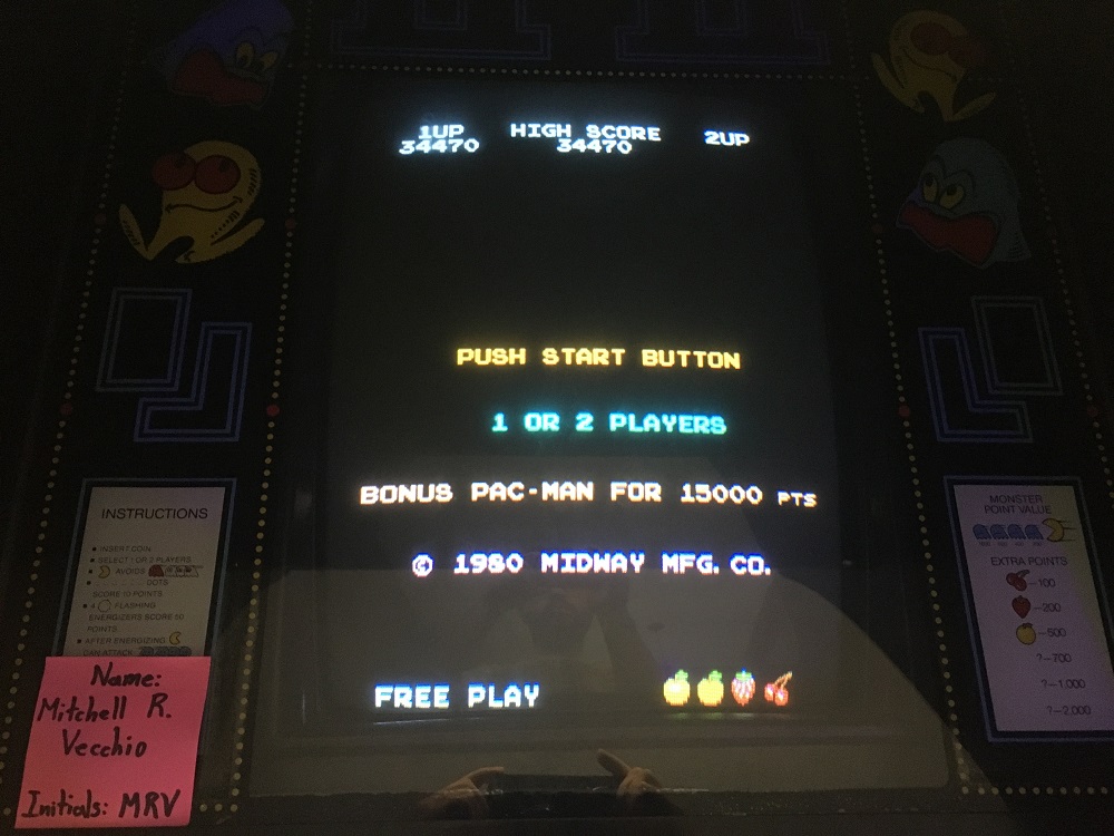 vecchiom: Pac-Man (Arcade) 34,470 points on 2022-04-23 15:53:46
