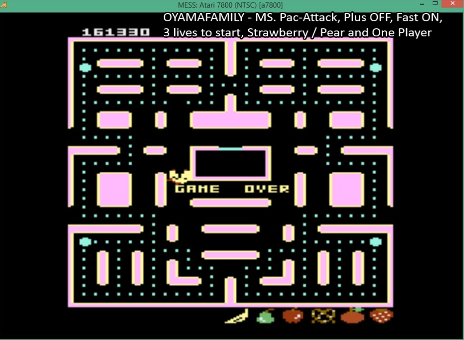 oyamafamily: Pac-Man Collection: Ms. Pac-Attack [Strawberry/Plus Off/Fast On] (Atari 7800 Emulated) 161,330 points on 2016-03-27 04:53:53