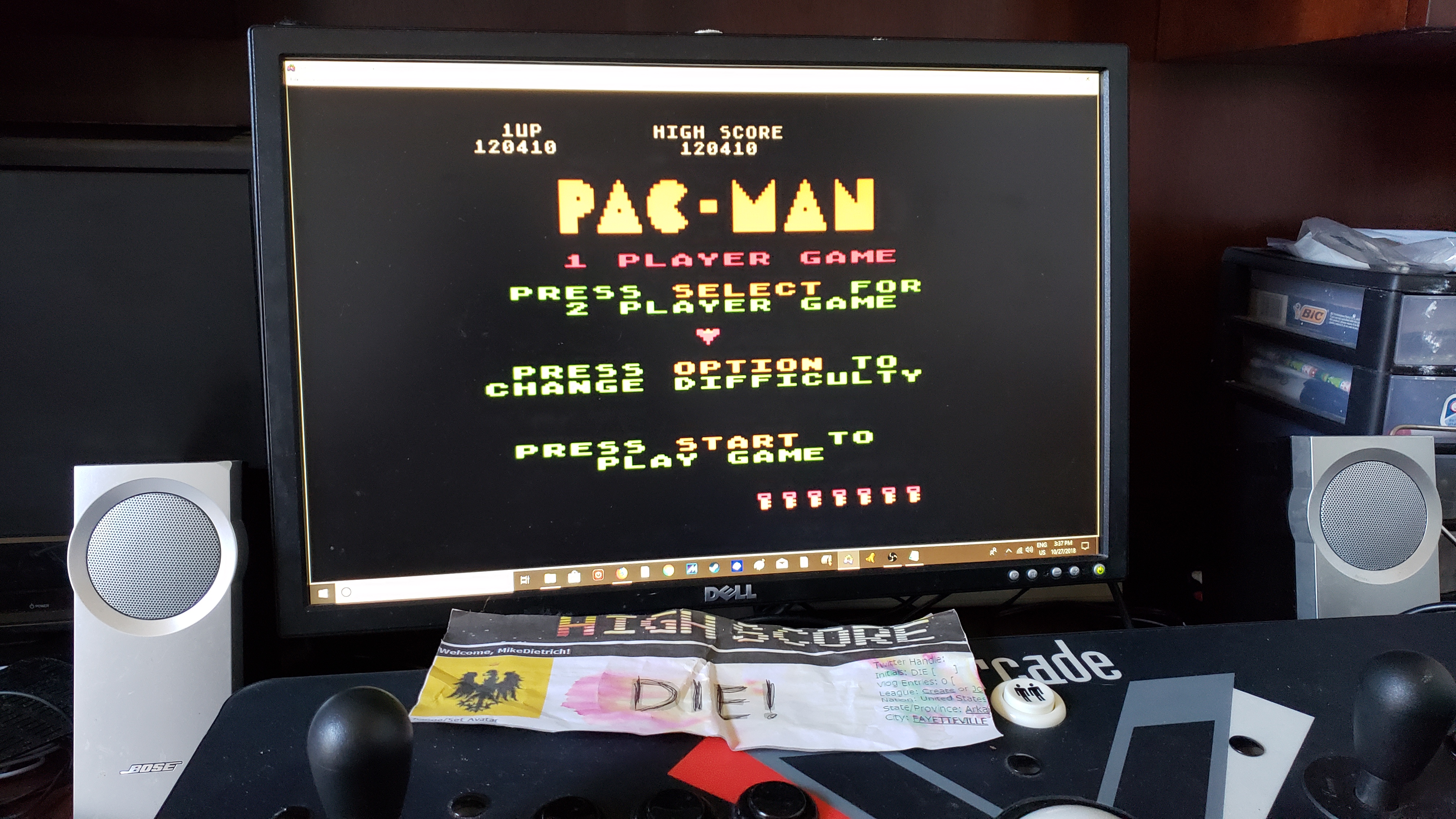 MikeDietrich: Pac-Man [Datasoft]: Galaxian Start (Atari 400/800/XL/XE Emulated) 120,410 points on 2018-10-27 14:48:17