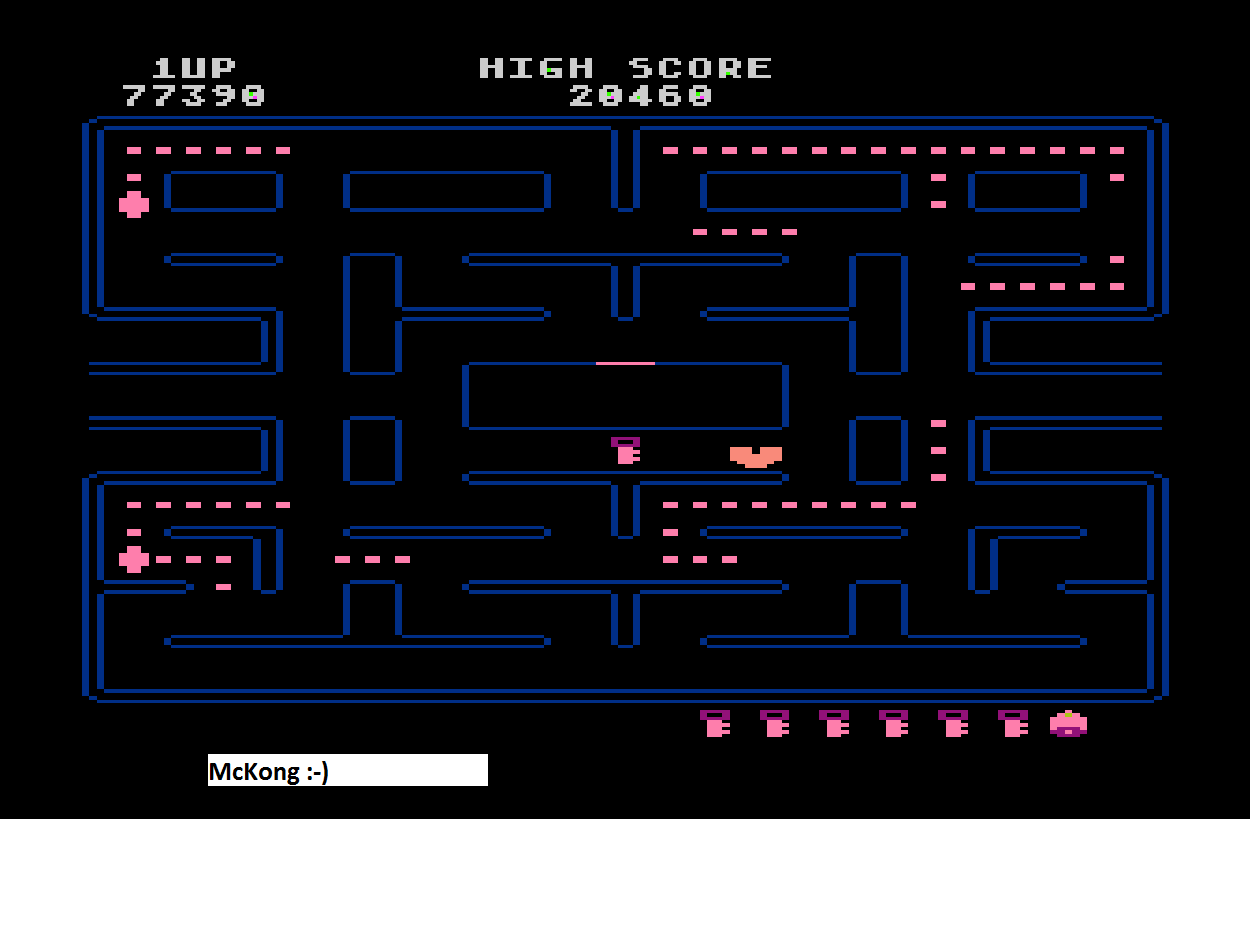 McKong: Pac-Man [Key Start] (Atari 400/800/XL/XE Emulated) 77,390 points on 2015-10-02 06:09:48