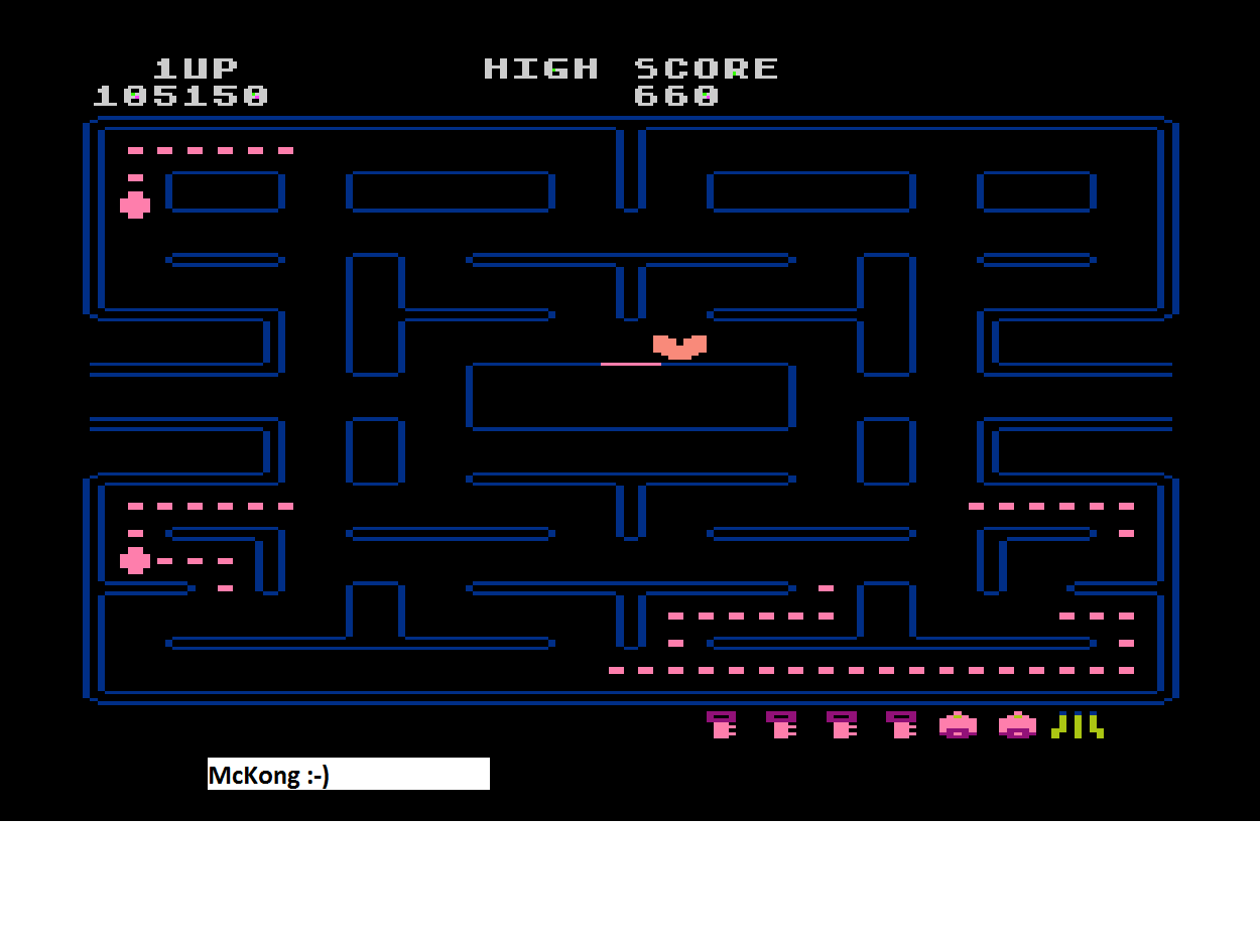 McKong: Pac-Man [Lime Start] (Atari 400/800/XL/XE Emulated) 105,150 points on 2015-10-02 06:31:07