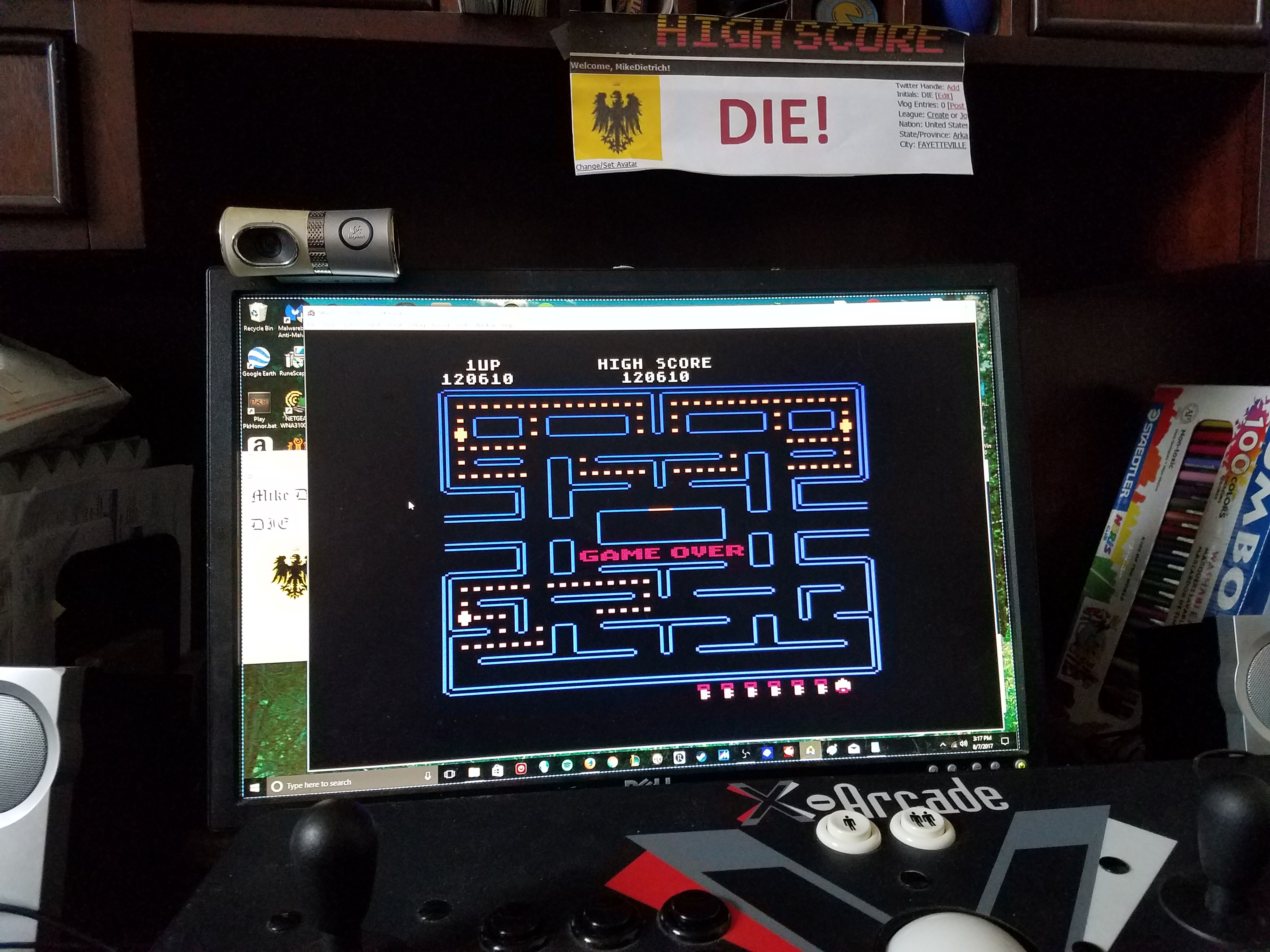MikeDietrich: Pac-Man [Lime Start] (Atari 400/800/XL/XE Emulated) 120,610 points on 2017-08-07 14:21:41