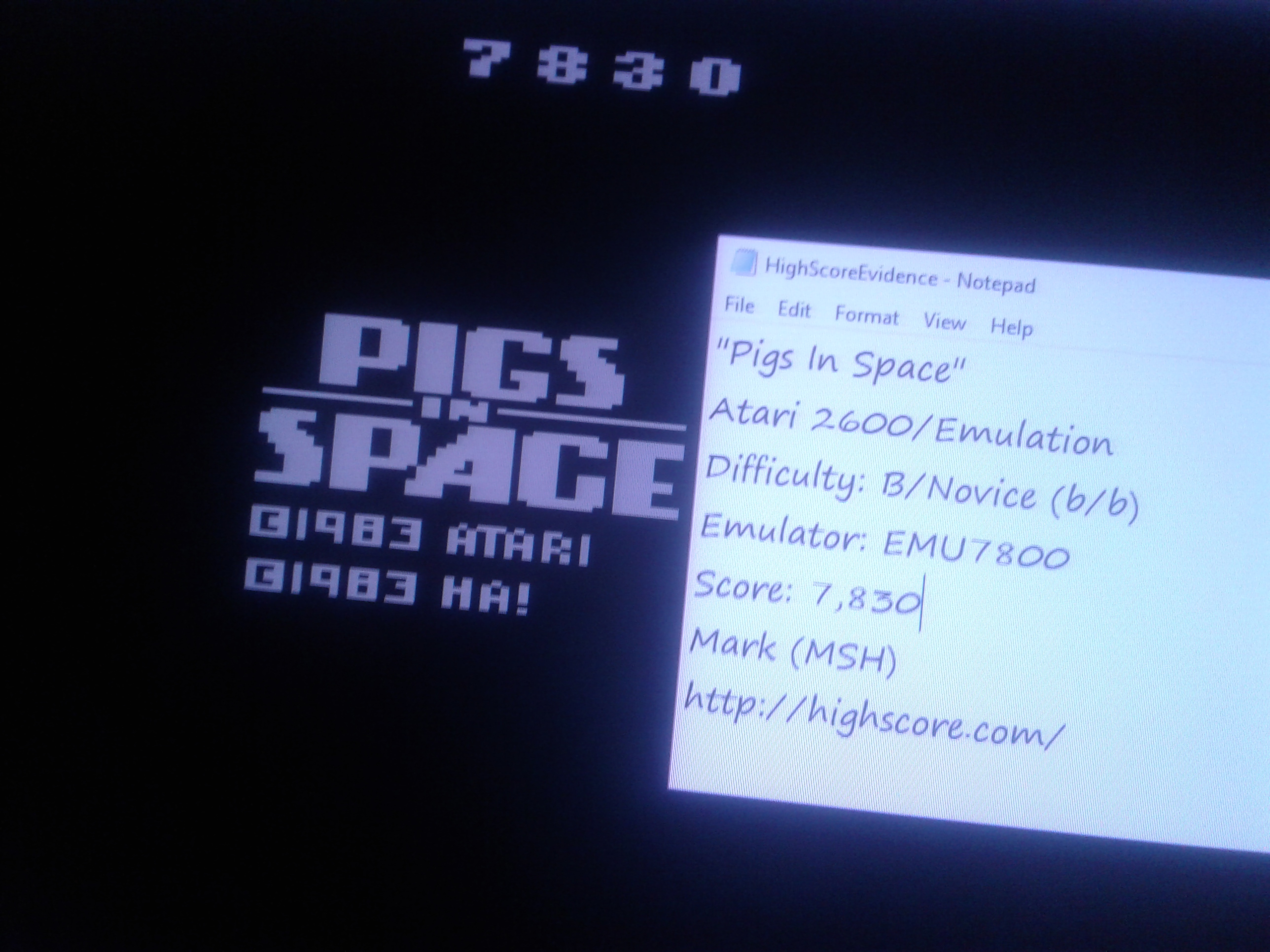 Mark: Pigs In Space (Atari 2600 Emulated Novice/B Mode) 7,830 points on 2019-01-18 22:40:57