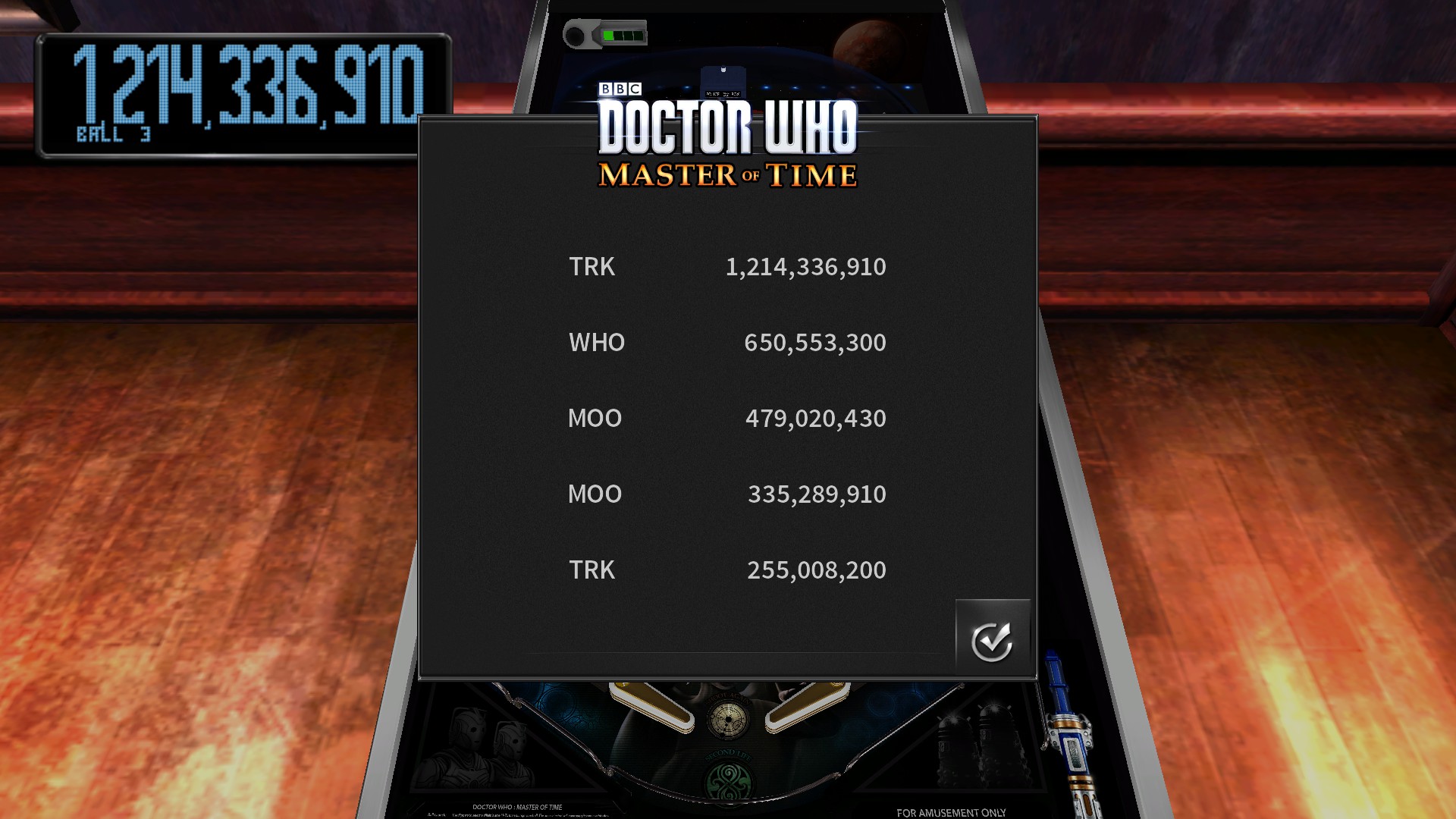 Pinball Arcade: Doctor Who: Master of Time 1,214,336,910 points