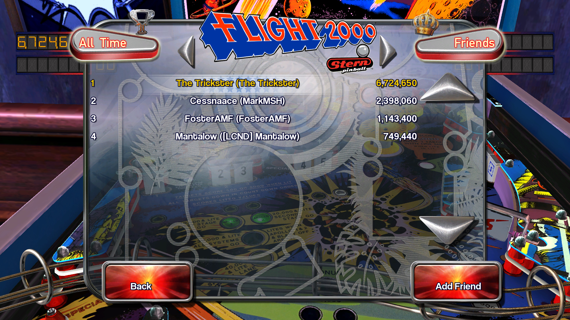 TheTrickster: Pinball Arcade: Flight 2000 (PC) 6,724,650 points on 2015-09-22 04:10:14