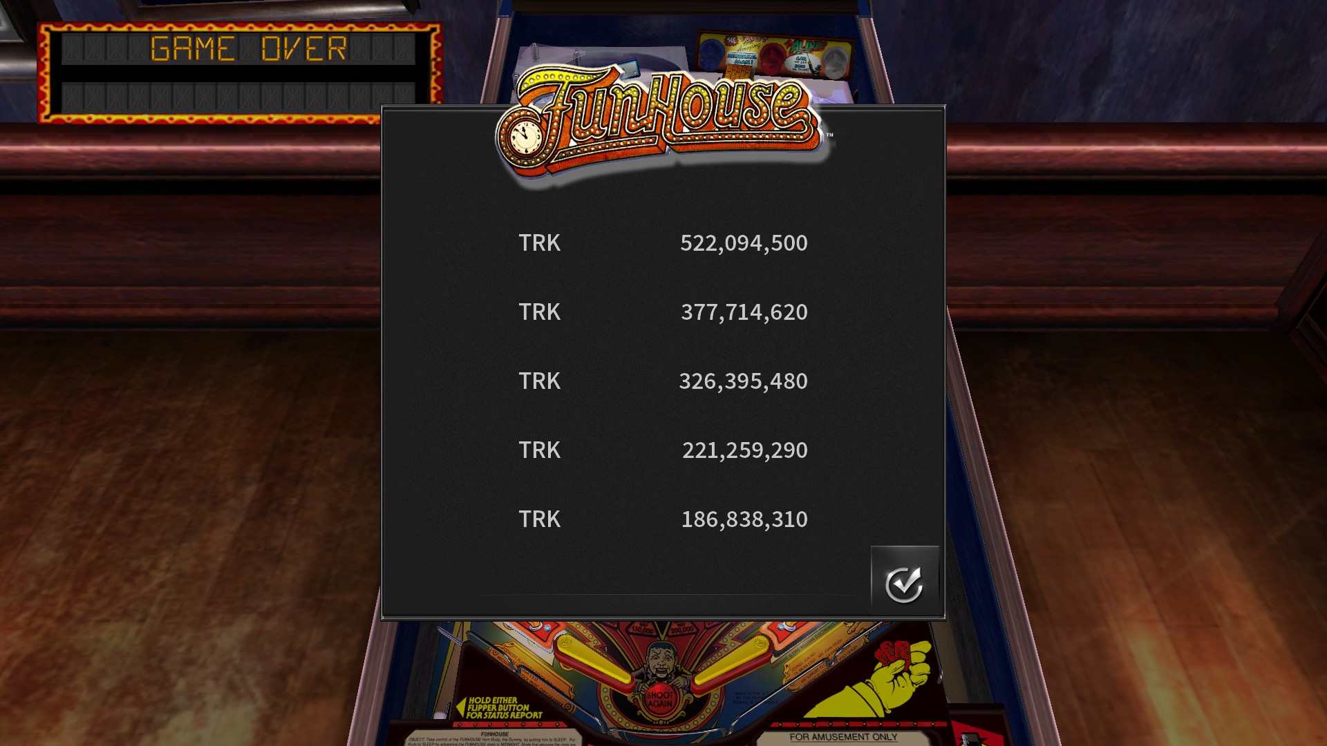 Pinball Arcade: Funhouse 522,094,500 points