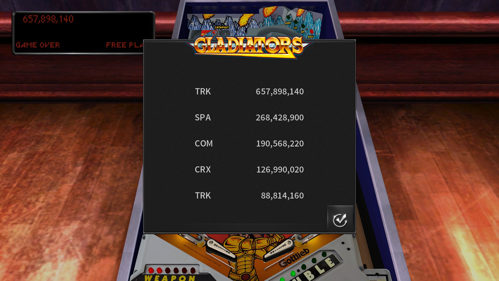 TheTrickster: Pinball Arcade: Gladiators (PC) 657,898,140 points on 2017-01-17 05:20:47