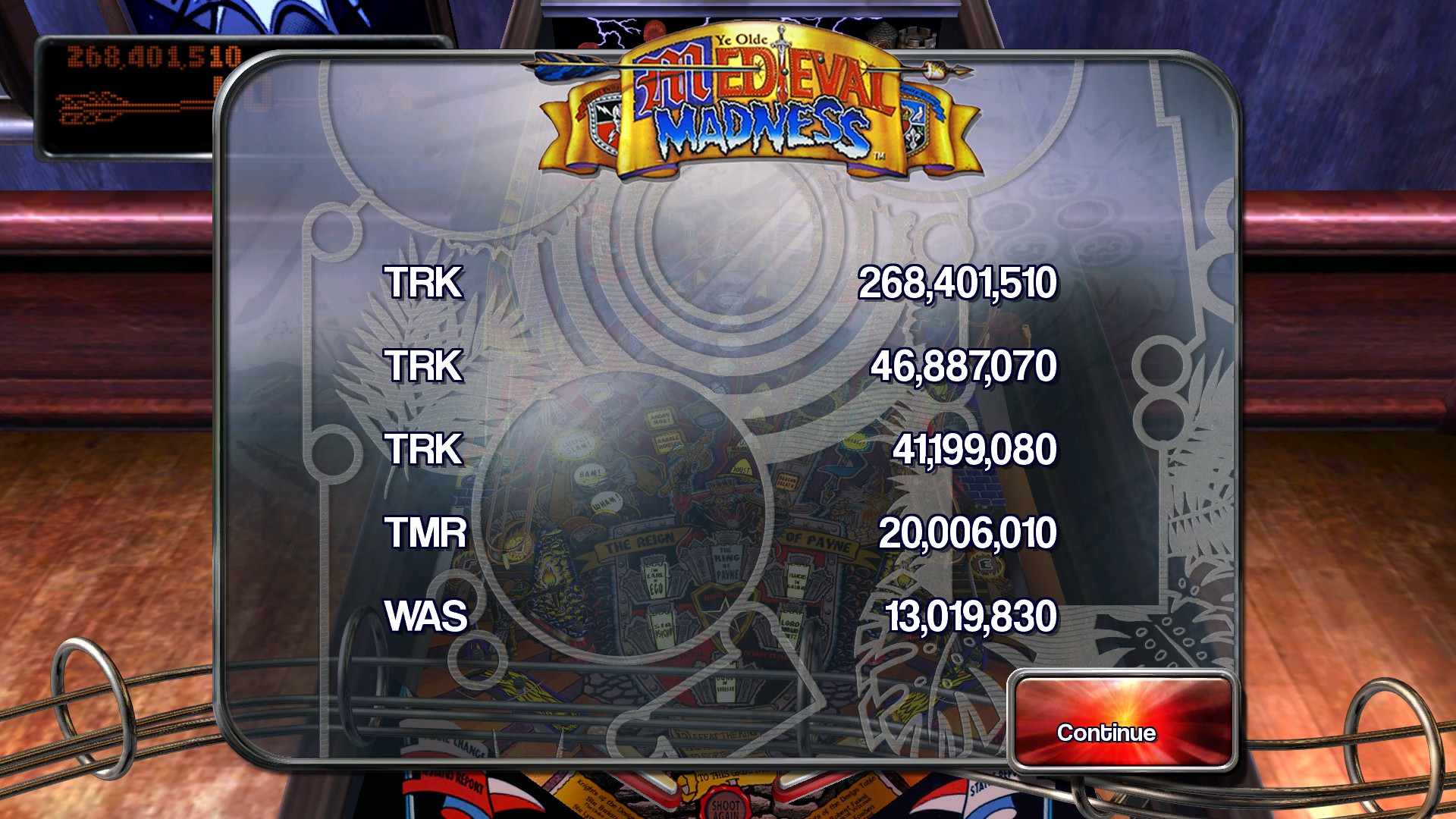 TheTrickster: Pinball Arcade: Medieval Madness (PC) 268,401,510 points on 2015-11-21 13:39:24