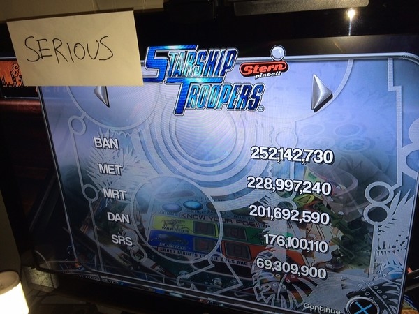 Serious: Pinball Arcade: Starship Troopers (Playstation 4) 69,309,900 points on 2015-06-15 23:06:29