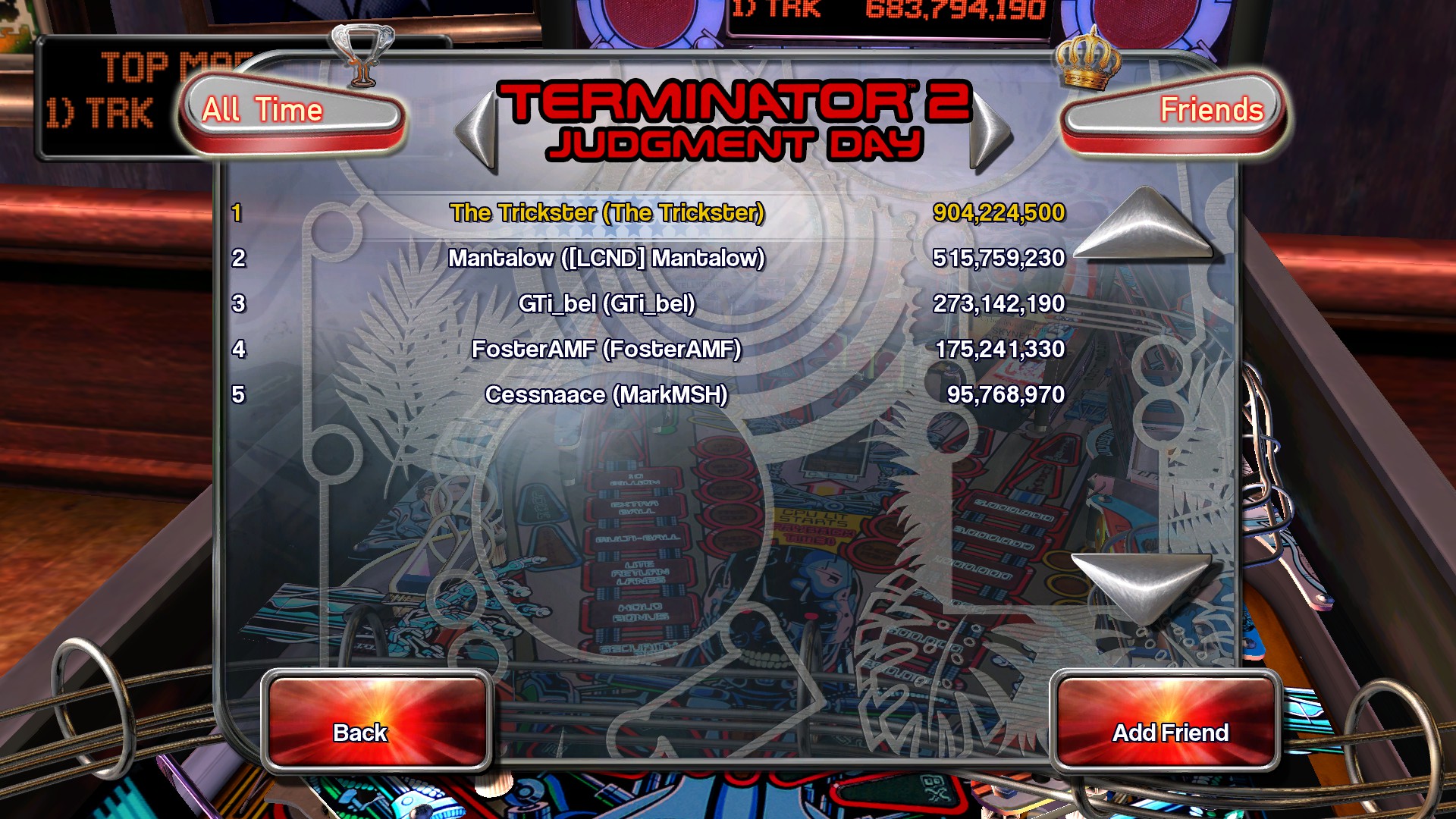 TheTrickster: Pinball Arcade: Terminator 2 (PC) 904,224,500 points on 2016-03-10 03:56:12