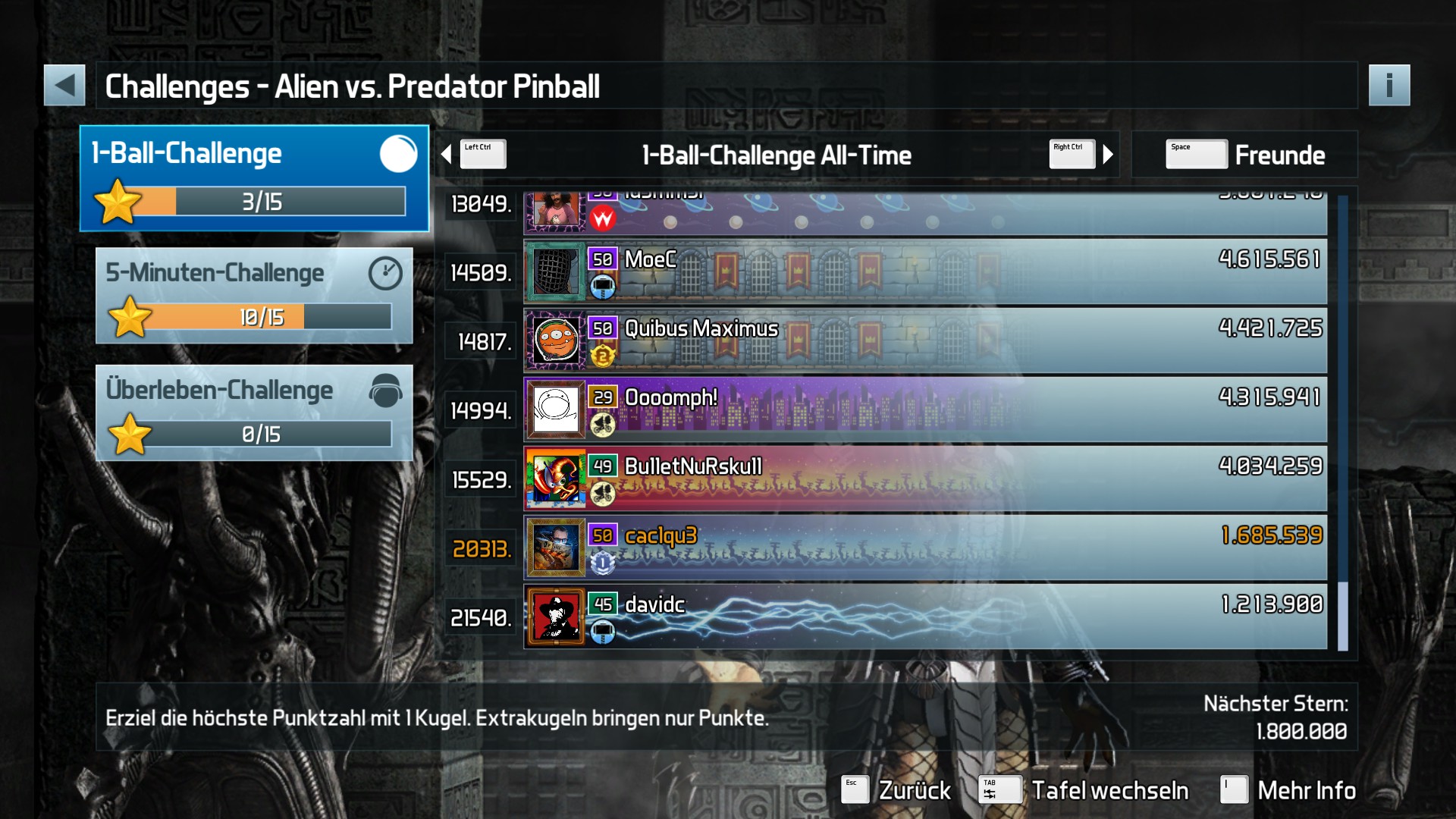e2e4: Pinball FX3: Alien vs. Predator Pinball [1 Ball] (PC) 1,685,539 points on 2022-09-26 20:49:45