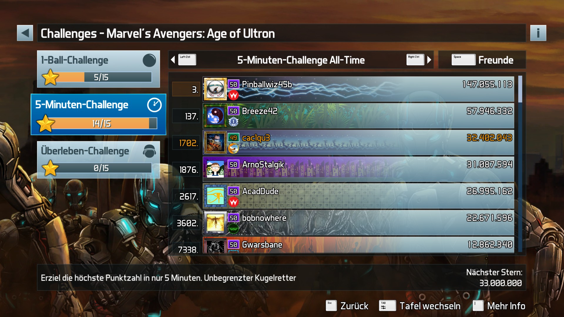 e2e4: Pinball FX3: Marvel’s Avengers: Age Of Ultron [5 Minute] (PC) 32,402,043 points on 2022-06-13 03:14:25