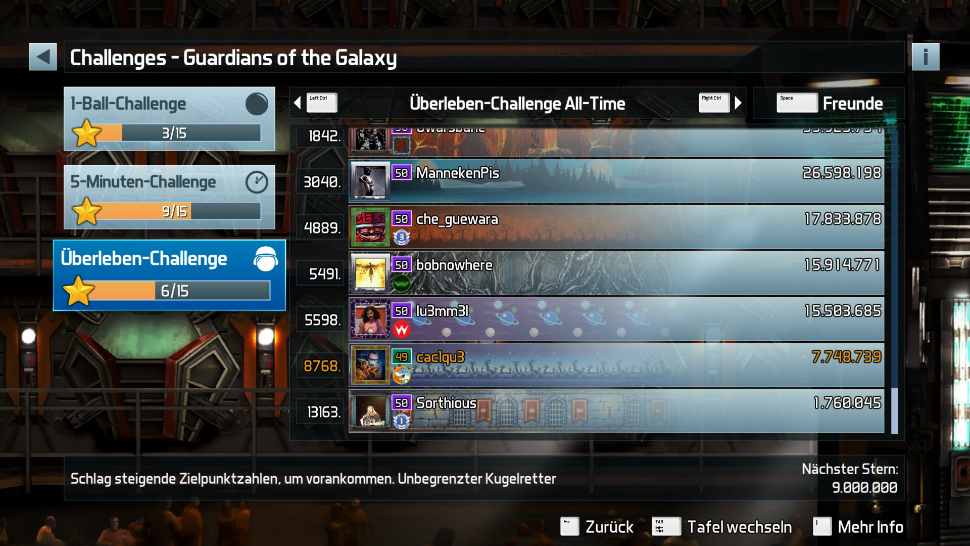 e2e4: Pinball FX3: Marvel’s Guardians Of The Galaxy [Survivor] (PC) 7,748,739 points on 2022-06-13 12:50:13