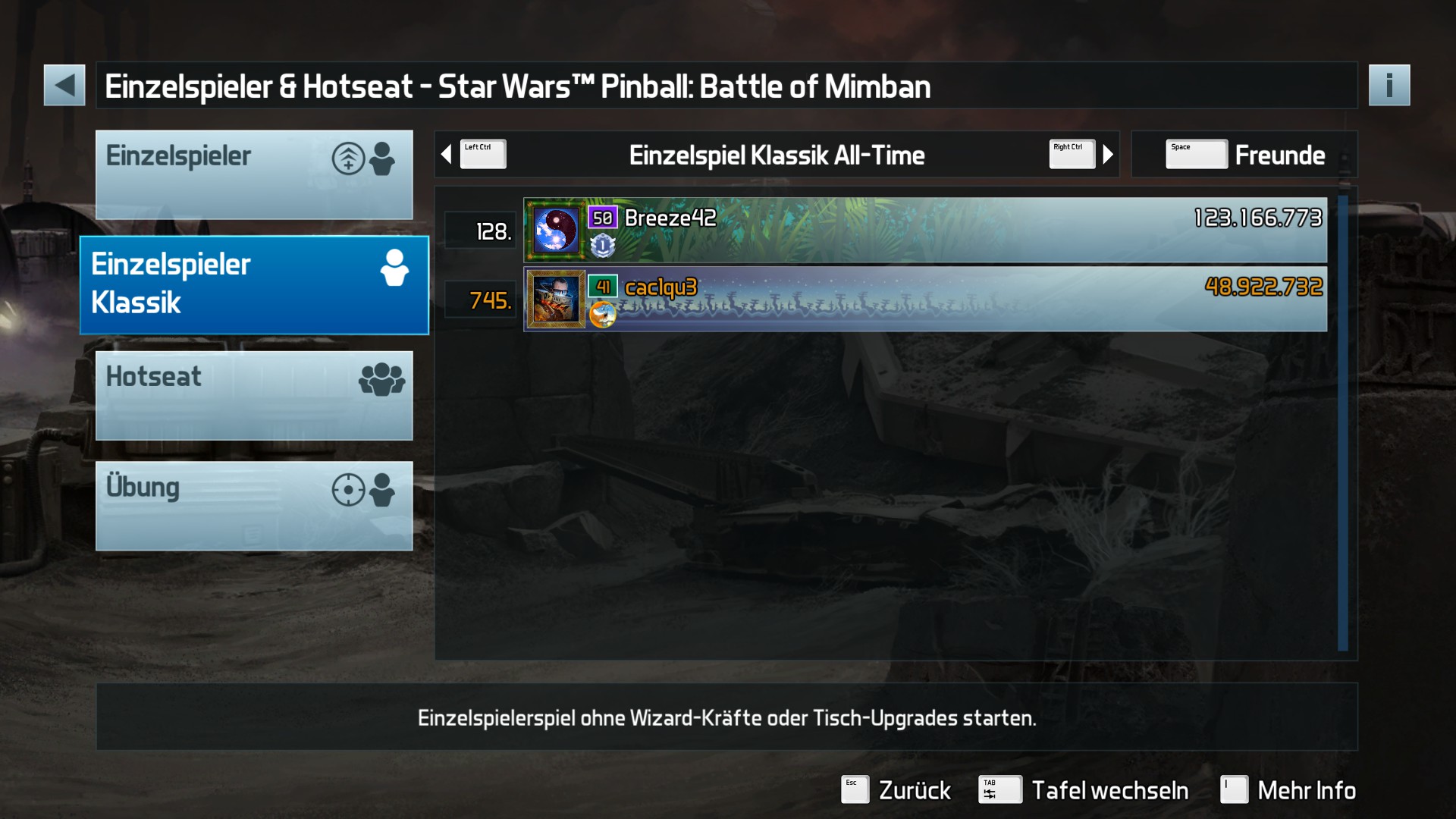 e2e4: Pinball FX3: Star Wars Pinball: Battle of Mimban [Classic] (PC) 48,922,732 points on 2022-05-19 02:03:49