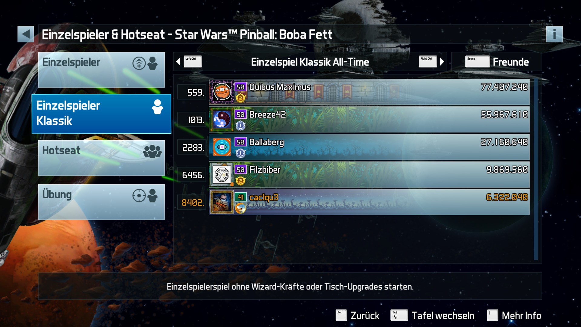 e2e4: Pinball FX3: Star Wars Pinball: Boba Fett [Classic] (PC) 6,322,040 points on 2022-05-19 01:51:39