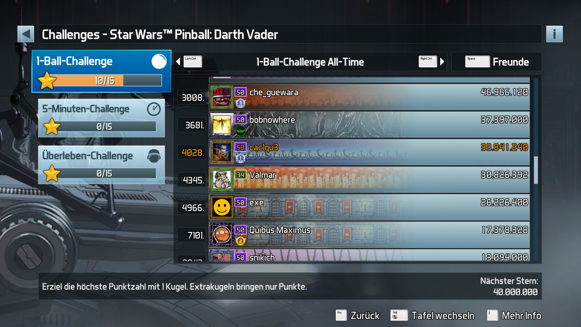 e2e4: Pinball FX3: Star Wars Pinball: Darth Vader [1 Ball] (PC) 33,841,240 points on 2022-09-18 08:47:56