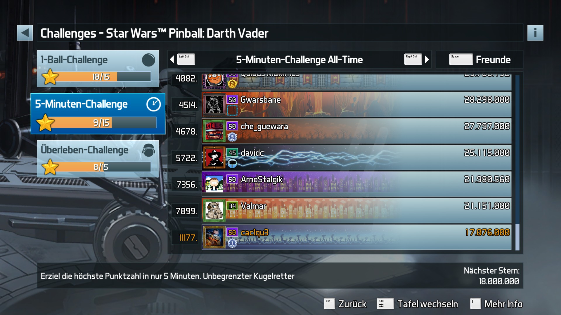 e2e4: Pinball FX3: Star Wars Pinball: Darth Vader [5 Minute] (PC) 17,076,000 points on 2022-09-27 00:50:33